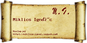 Miklics Ignác névjegykártya